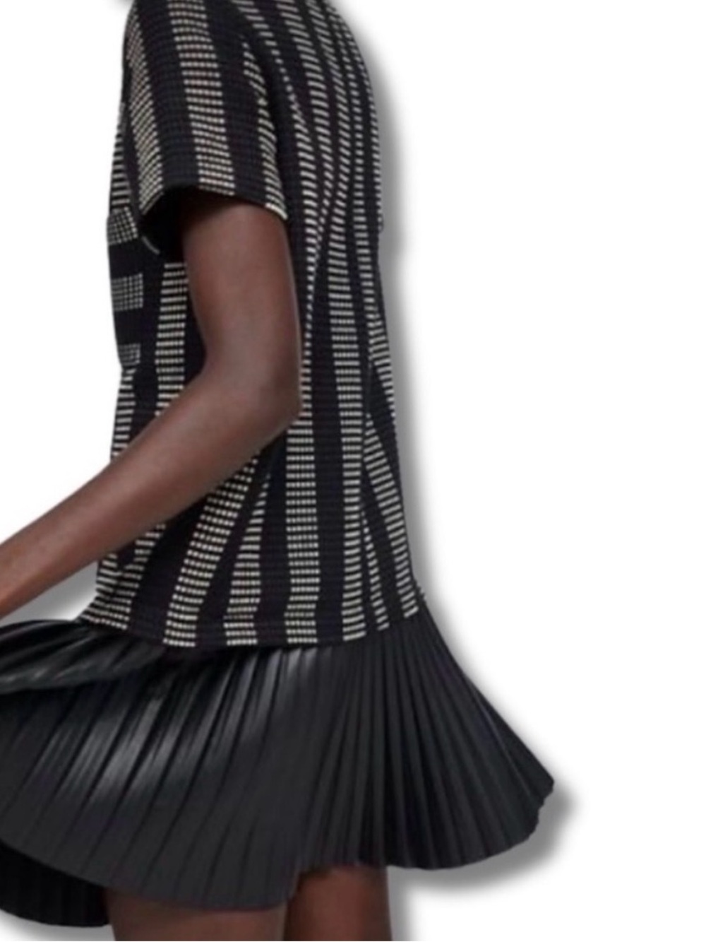 ZARA Textured Knit Polo Button Front Pleated Mini Dress Size M - Picture 7 of 10